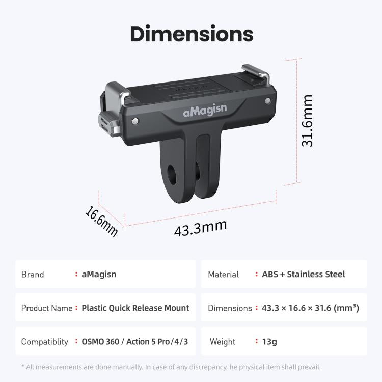 For DJI Osmo 360/Action 5 Pro/4/3 aMagisn Magnetic Quick-Release Adapter Plastic Snap-On Base(Black) - Other by aMagisn | Online Shopping UK | buy2fix