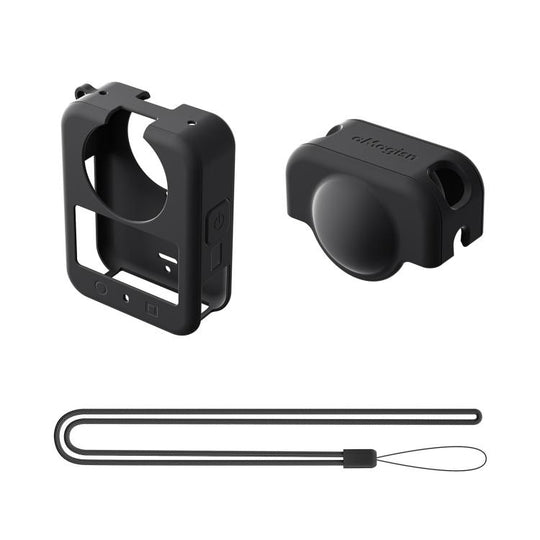 For DJI Osmo 360 Camera aMagisn Silicone Body Cover Set with Lens Cap & Neck Lanyard(Black)