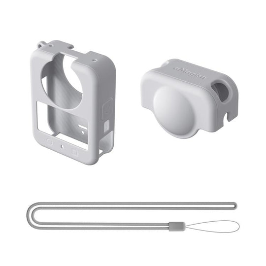 For DJI Osmo 360 Camera aMagisn Silicone Body Cover Set with Lens Cap & Neck Lanyard(Light Gray)