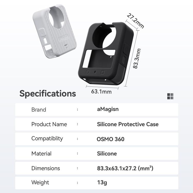 For DJI Osmo 360 Camera aMagisn Silicone Body Cover Set with Lens Cap & Neck Lanyard(Black) - Case & Bags by aMagisn | Online Shopping UK | buy2fix