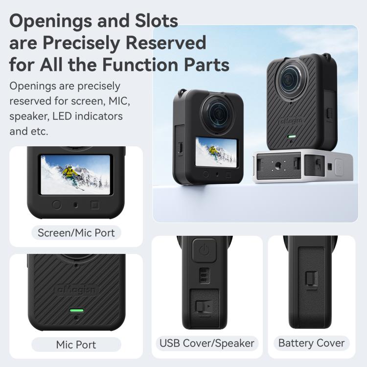 For DJI Osmo 360 Camera aMagisn Silicone Body Cover Set with Lens Cap & Neck Lanyard(Black) - Case & Bags by aMagisn | Online Shopping UK | buy2fix