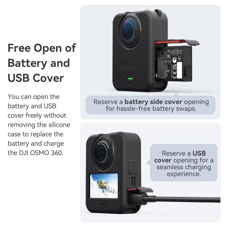 For DJI Osmo 360 Camera aMagisn Silicone Body Cover Set with Lens Cap & Neck Lanyard(Black) - Case & Bags by aMagisn | Online Shopping UK | buy2fix