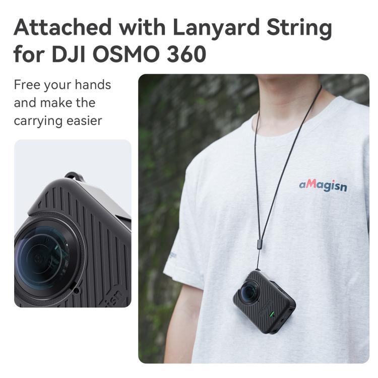 For DJI Osmo 360 Camera aMagisn Silicone Body Cover Set with Lens Cap & Neck Lanyard(Black) - Case & Bags by aMagisn | Online Shopping UK | buy2fix