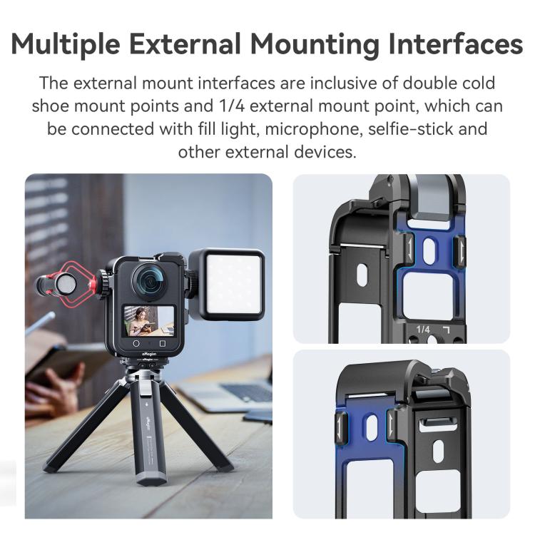 For DJI Osmo 360 AMagisn Quick-Release Metal Cage With Dual/Single Lens Caps Camera Mount Rig(Smokey Steel) - Protection Frame by aMagisn | Online Shopping UK | buy2fix