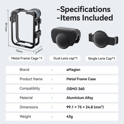 For DJI Osmo 360 AMagisn Quick-Release Metal Cage With Dual/Single Lens Caps Camera Mount Rig(Black) - Protection Frame by aMagisn | Online Shopping UK | buy2fix