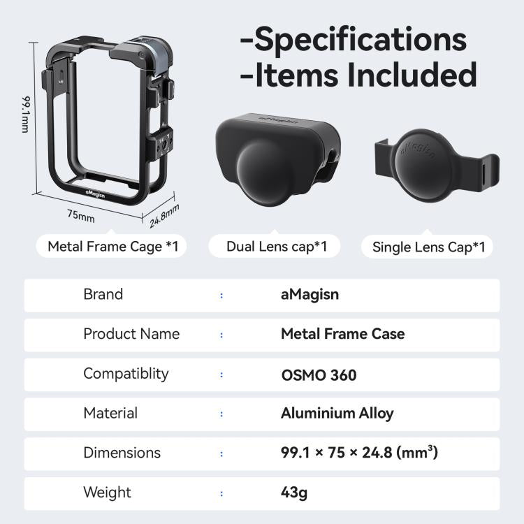 For DJI Osmo 360 AMagisn Quick-Release Metal Cage With Dual/Single Lens Caps Camera Mount Rig(Smokey Steel) - Protection Frame by aMagisn | Online Shopping UK | buy2fix