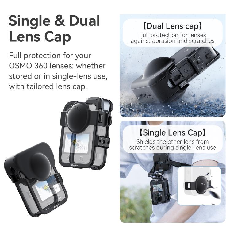 For DJI Osmo 360 AMagisn Quick-Release Metal Cage With Dual/Single Lens Caps Camera Mount Rig(Black) - Protection Frame by aMagisn | Online Shopping UK | buy2fix