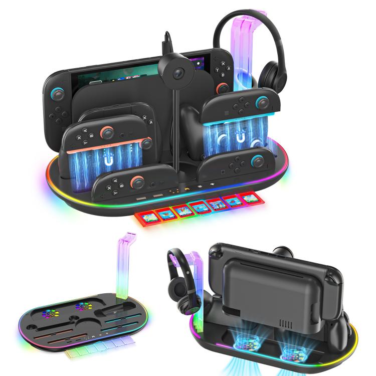 For Nintendo Switch 2 JYS NS2322 With RGB Light Charging Base Cooling Charging Storage Integrated Base(Black) - Holder by JYS | Online Shopping UK | buy2fix