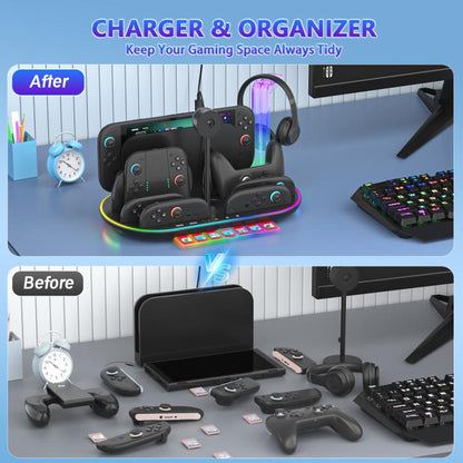 For Nintendo Switch 2 JYS NS2322 With RGB Light Charging Base Cooling Charging Storage Integrated Base(Black) - Holder by JYS | Online Shopping UK | buy2fix