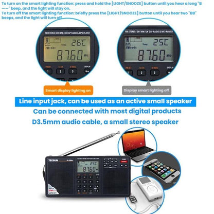 TECSUN PL-398MP Stereo Portable Full-Band Digital Tuning Radio Support SD Card Playback, Spec: Standard(Black) - Radio Player by TECSUN | Online Shopping UK | buy2fix