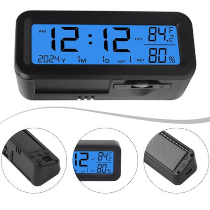 Car Solar-powered Clock With Luminous Light Thermometer Humidity Meter(Blue-green Light) - Clocks & Car Meters by buy2fix | Online Shopping UK | buy2fix