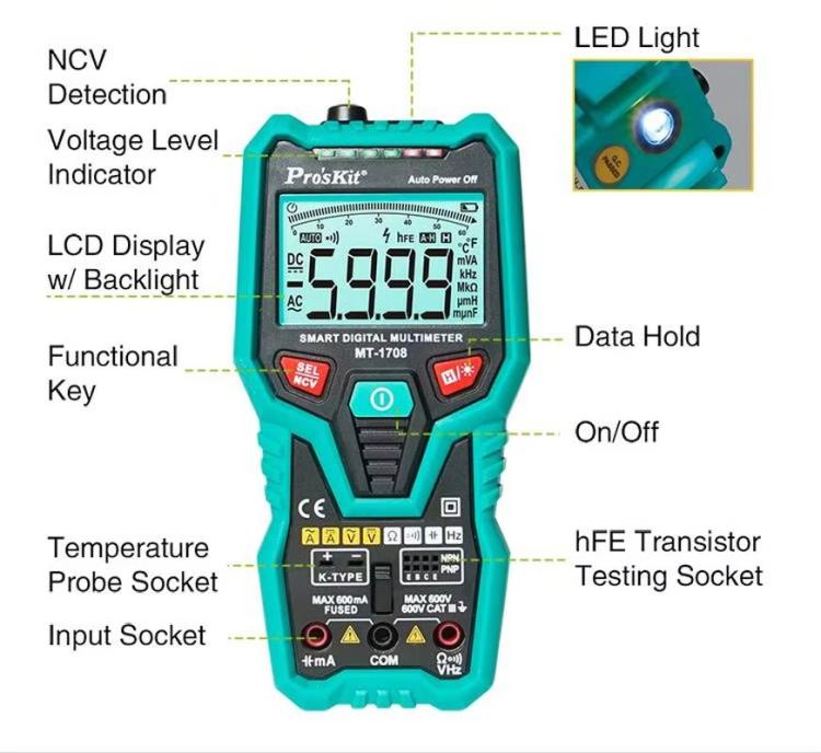 ProsKit MT-1708-C Multifunctional Burn-Proof 3 5/6 Intelligent Digital Multimeter Electrician Auto Ranging Universal Meter - Digital Multimeter by ProsKit | Online Shopping UK | buy2fix