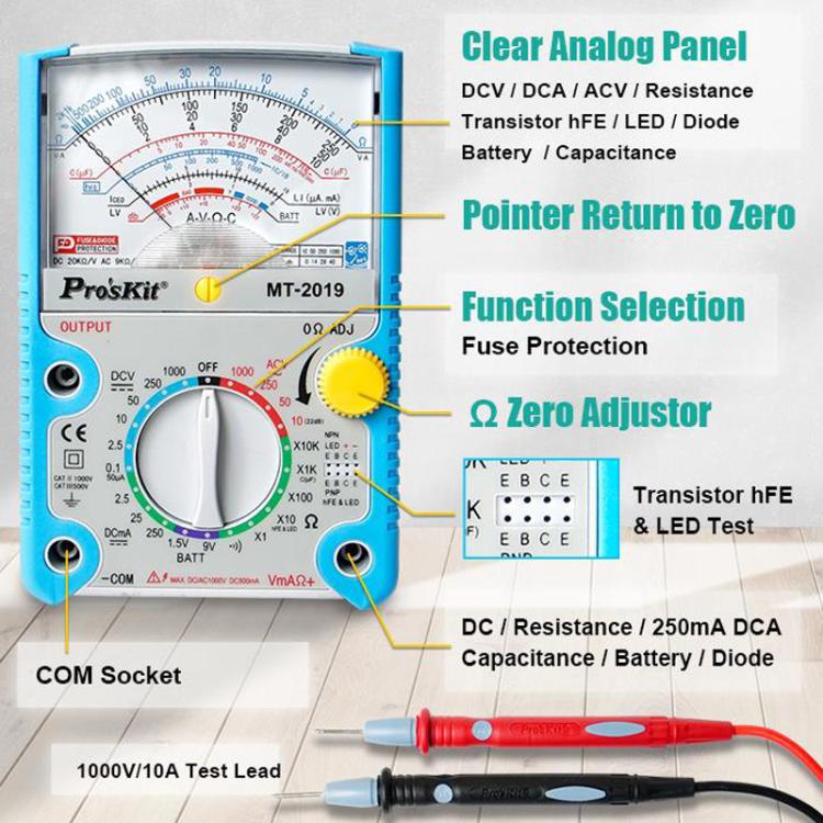ProsKit MT-2019 Analog Multimeter 24 Range Mechanical High Precision Universal Meter - Digital Multimeter by ProsKit | Online Shopping UK | buy2fix