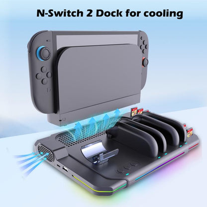 For Nintendo Switch 2 Multi-function Cooling Charging Dock Station With RGB Lighting & Card Slots - Charger & Power by buy2fix | Online Shopping UK | buy2fix