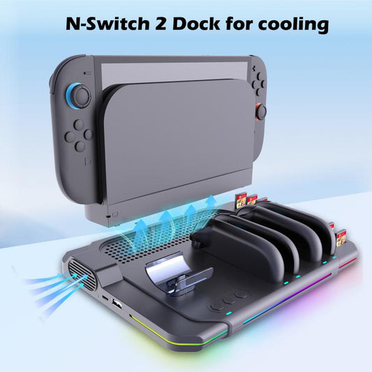 For Nintendo Switch 2 Multi-function Cooling Charging Dock Station With RGB Lighting & Card Slots - Charger & Power by buy2fix | Online Shopping UK | buy2fix