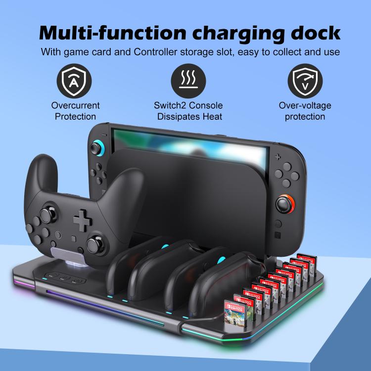 For Nintendo Switch 2 Multi-function Cooling Charging Dock Station With RGB Lighting & Card Slots - Charger & Power by buy2fix | Online Shopping UK | buy2fix
