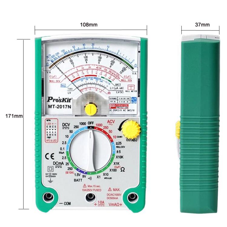 ProsKit MT-2017N Analog Multimeter 26 Range Misoperation-Proof Burn-Proof Electrical Meter - Current & Voltage Tester by ProsKit | Online Shopping UK | buy2fix