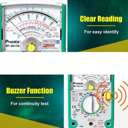 ProsKit MT-2017N Analog Multimeter 26 Range Misoperation-Proof Burn-Proof Electrical Meter - Current & Voltage Tester by ProsKit | Online Shopping UK | buy2fix