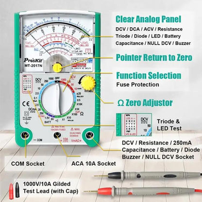 ProsKit MT-2017N Analog Multimeter 26 Range Misoperation-Proof Burn-Proof Electrical Meter - Current & Voltage Tester by ProsKit | Online Shopping UK | buy2fix