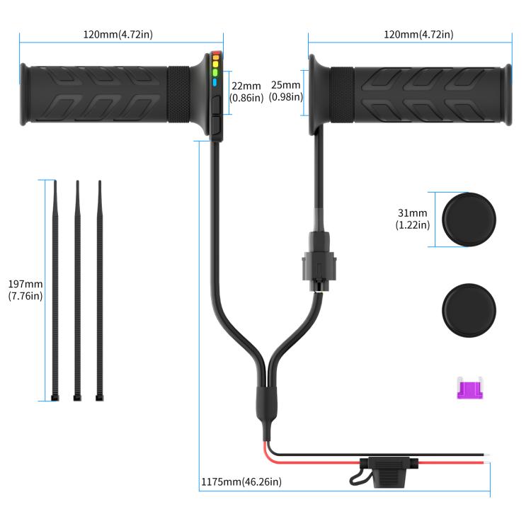 WUPP Rainbow Light Heated Motorcycle Handlebar Grips With Memory Function(Dual Switch/Right Hand 25mm) - Grips by WUPP | Online Shopping UK | buy2fix