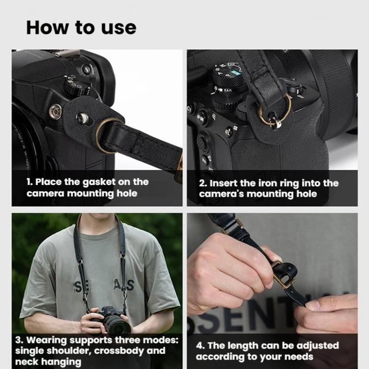 Cwatcun D222 Medium Comfortable DSLR Camera Universal Shoulder Strap Leather Quick Release Strap(Black) - Camera Strap by Cwatcun | Online Shopping UK | buy2fix