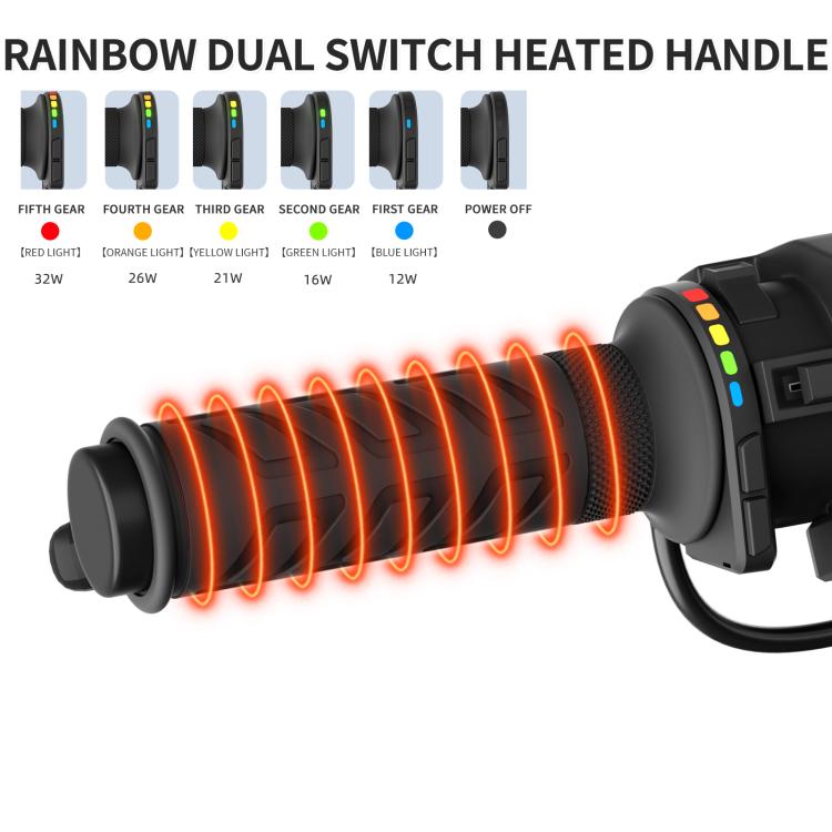 Rainbow Light ATV Heated Handlebars With Memory Function(Dual Switch/Right Hand 25mm) - Grips by buy2fix | Online Shopping UK | buy2fix
