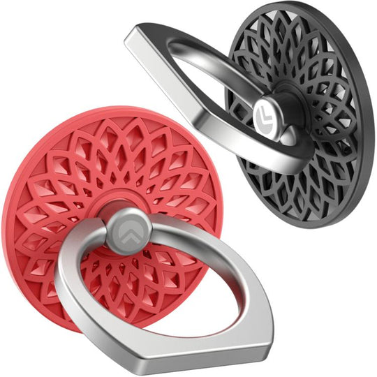 AhaStyle ST13 2pcs Metal Ring Clip Phone Holder Patterned Anti-Slip Design Back Stick Mount(Red+Black)