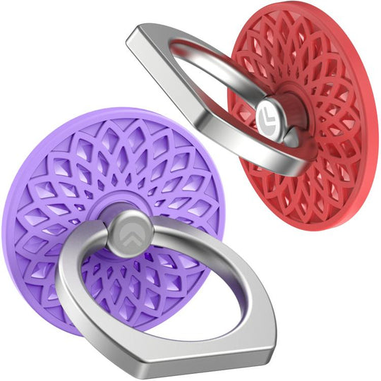 AhaStyle ST13 2pcs Metal Ring Clip Phone Holder Patterned Anti-Slip Design Back Stick Mount(Purple+Red)