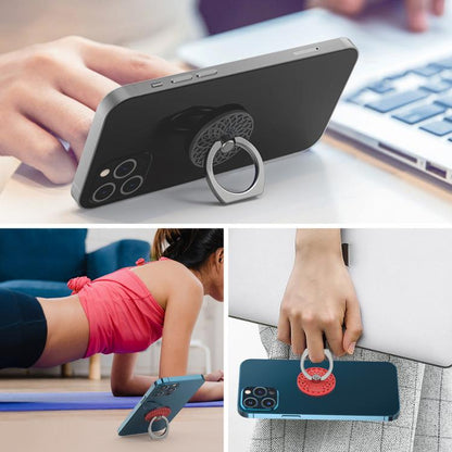 AhaStyle ST13 2pcs Metal Ring Clip Phone Holder Patterned Anti-Slip Design Back Stick Mount(Red+Black) - Ring Holder by AhaStyle | Online Shopping UK | buy2fix