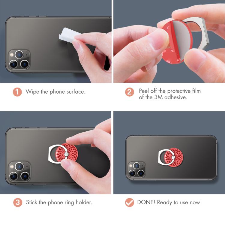 AhaStyle ST13 2pcs Metal Ring Clip Phone Holder Patterned Anti-Slip Design Back Stick Mount(Red+Black) - Ring Holder by AhaStyle | Online Shopping UK | buy2fix