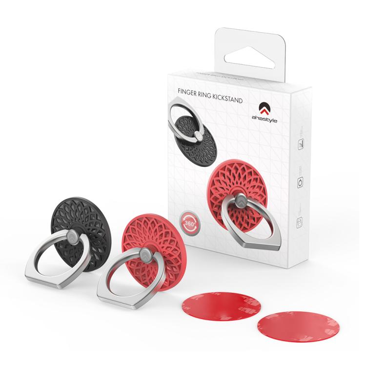 AhaStyle ST13 2pcs Metal Ring Clip Phone Holder Patterned Anti-Slip Design Back Stick Mount(Purple+Red) - Ring Holder by AhaStyle | Online Shopping UK | buy2fix