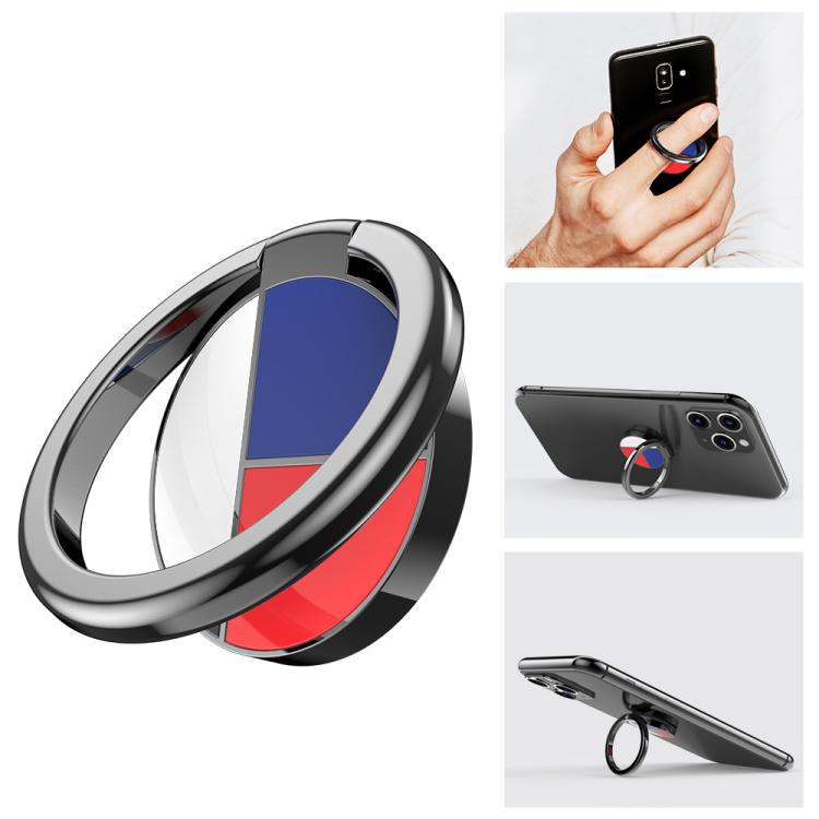 AhaStyle ST12 Metal Ring Clip Phone Stand Aluminum Alloy Adhesive Mount(Black White Blue) - Ring Holder by AhaStyle | Online Shopping UK | buy2fix