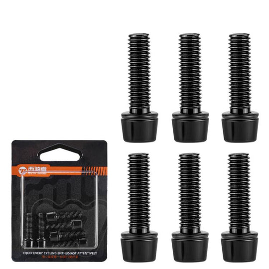 WEST BIKING  6pcs /Pack M5x18mm Titanium-Coated Bike Stem Screws for Mountain Bicycles(Black)