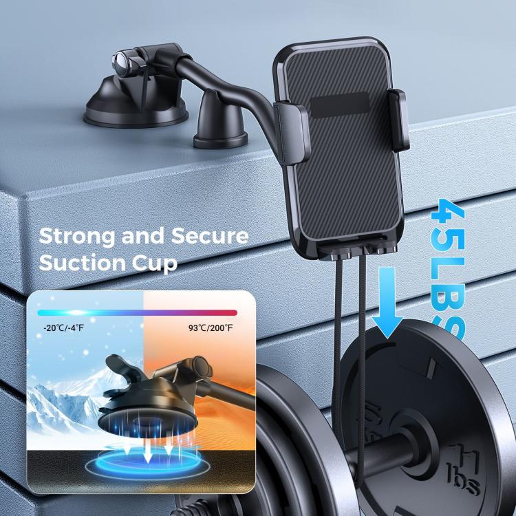 Tronwin JY02 Flexible Arm Dashboard Windshield Car Phone Holder Adjustable Suction Cup Mount(Black) - Universal Car Holders by Tronwin | Online Shopping UK | buy2fix