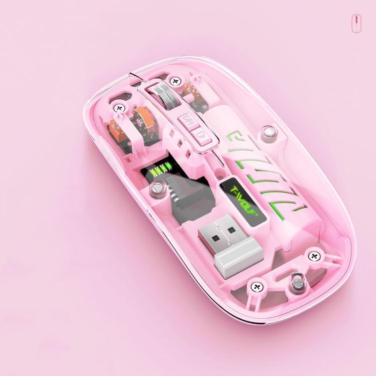 T-WOLF X11 Transparent Wireless Mouse Dual Mode 2.4G+Bluetooth, USB-C Rechargeable with Magnetic Cover(Pink) - Wireless Mice by T-WOLF | Online Shopping UK | buy2fix