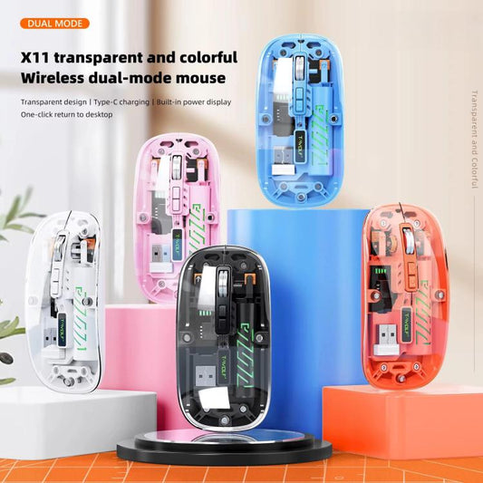 T-WOLF X11 Transparent Wireless Mouse Dual Mode 2.4G+Bluetooth, USB-C Rechargeable with Magnetic Cover(Black) - Wireless Mice by T-WOLF | Online Shopping UK | buy2fix