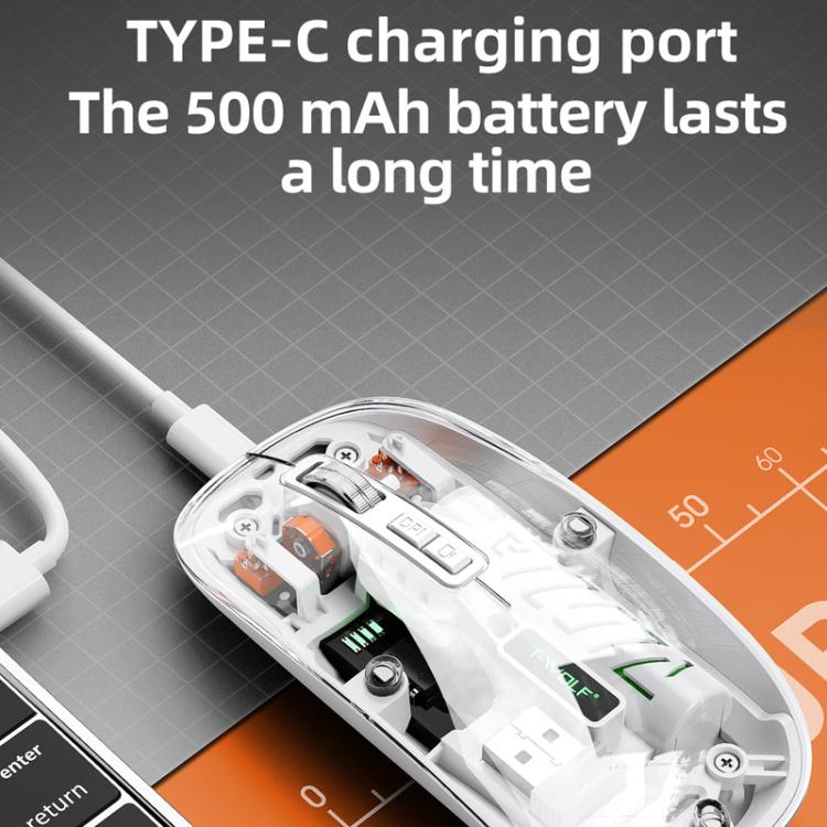 T-WOLF X11 Transparent Wireless Mouse Dual Mode 2.4G+Bluetooth, USB-C Rechargeable with Magnetic Cover(White) - Wireless Mice by T-WOLF | Online Shopping UK | buy2fix