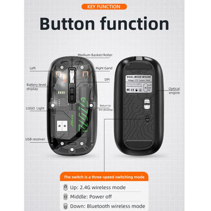 T-WOLF X11 Transparent Wireless Mouse Dual Mode 2.4G+Bluetooth, USB-C Rechargeable with Magnetic Cover(Black) - Wireless Mice by T-WOLF | Online Shopping UK | buy2fix