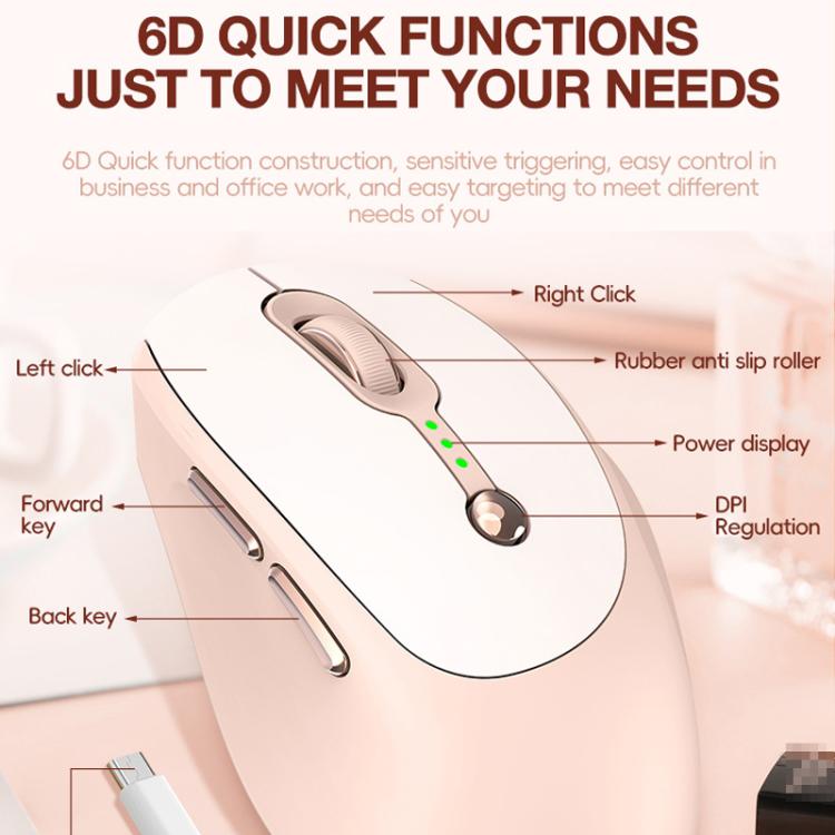 T-WOLF Q7 Dual-Mode 2.4G+Bluetooth 2400 DPI Wireless Mouse USB-C Rechargeable, Milk Tea Color Elegant Design with Battery Indicator - Wireless Mice by T-WOLF | Online Shopping UK | buy2fix