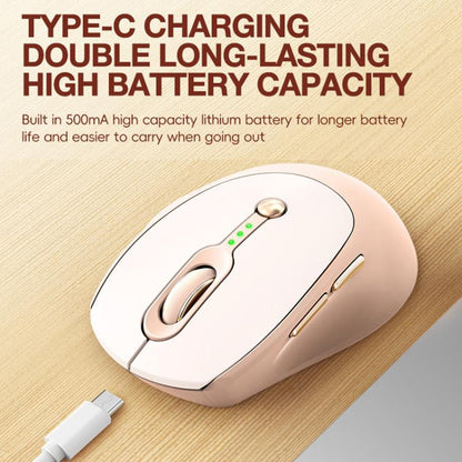 T-WOLF Q7 Dual-Mode 2.4G+Bluetooth 2400 DPI Wireless Mouse USB-C Rechargeable, Milk Tea Color Elegant Design with Battery Indicator - Wireless Mice by T-WOLF | Online Shopping UK | buy2fix