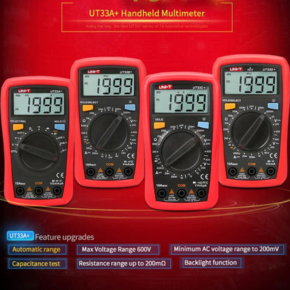 UNI-T UT33A+ Palm Size Multimeter With Backlit LCD Display, 600V 10A AC/DC Voltage Tester - Digital Multimeter by UNI-T | Online Shopping UK | buy2fix