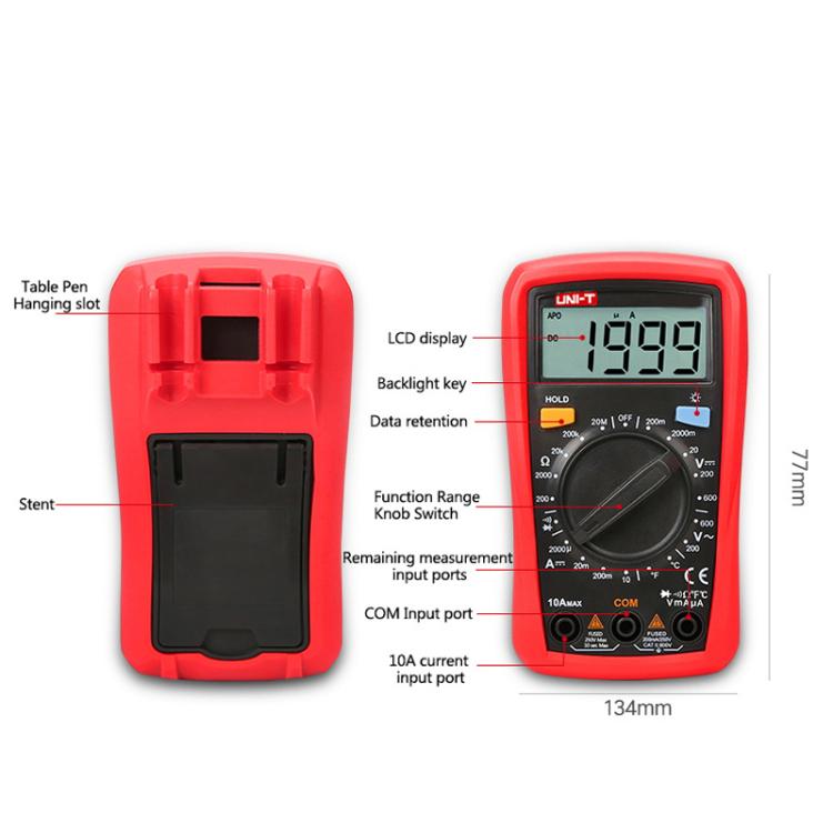 UNI-T UT33A+ Palm Size Multimeter With Backlit LCD Display, 600V 10A AC/DC Voltage Tester - Digital Multimeter by UNI-T | Online Shopping UK | buy2fix