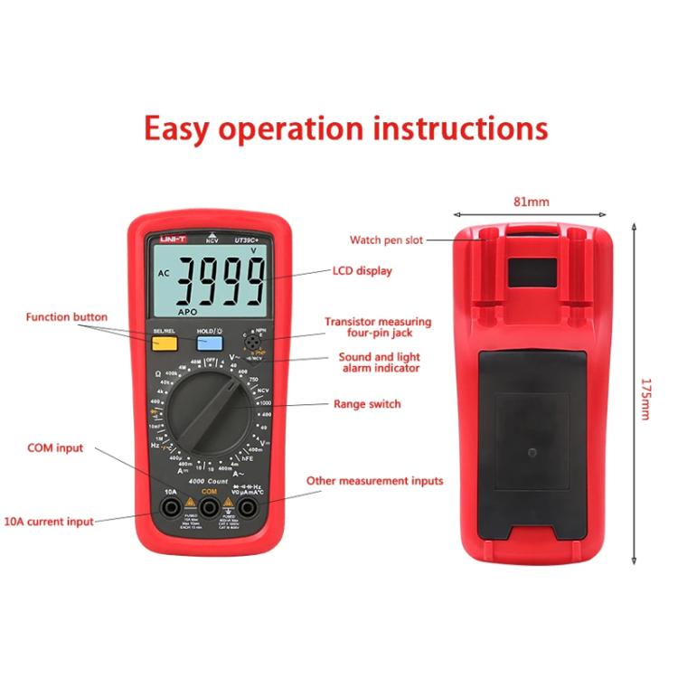 UNI-T UT39C+ Digital Multimeter 1000V DC/750V AC Voltage, 10A Current Tester - Digital Multimeter by UNI-T | Online Shopping UK | buy2fix