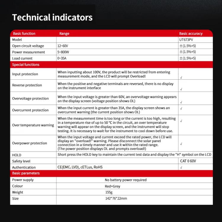 UNI-T UT673PV Solar MPPT Meter Solar Panel Maximum Power Tester Maintenance Diagnostic Tool - Current & Voltage Tester by UNI-T | Online Shopping UK | buy2fix