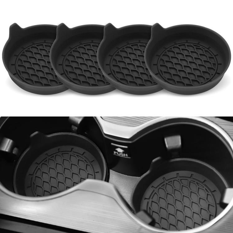 4pcs Anti-squeak Anti-slip Car Coaster With Handle(Black) - Car Drink Holders by buy2fix | Online Shopping UK | buy2fix