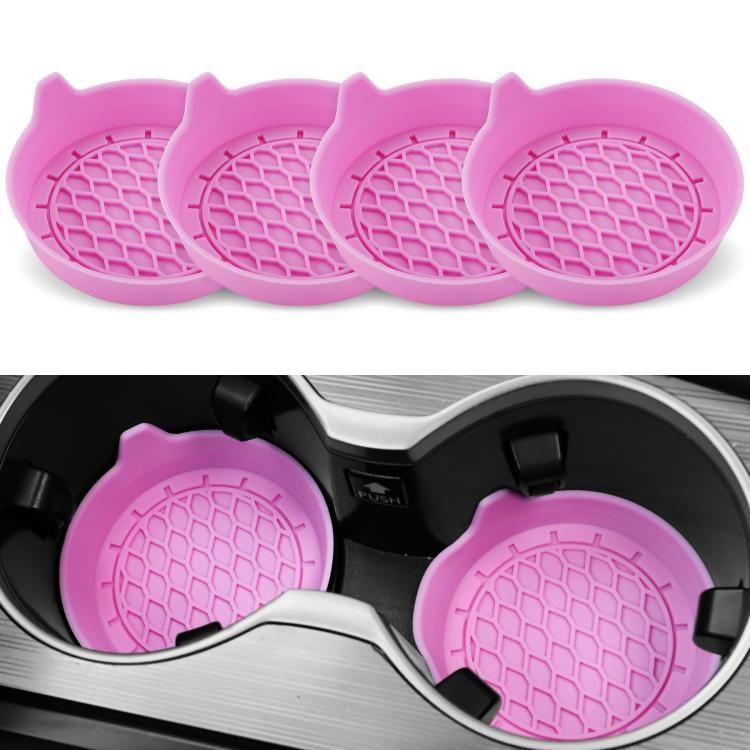 4pcs Anti-squeak Anti-slip Car Coaster With Handle(Pink) - Car Drink Holders by buy2fix | Online Shopping UK | buy2fix