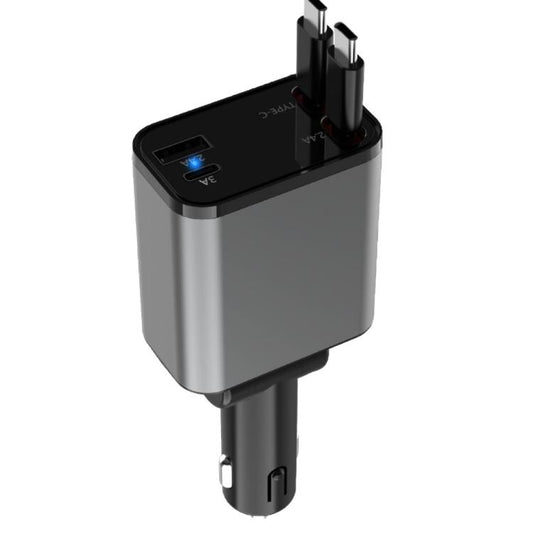 PD30W Car Charger With Retractable Cable(TYPE-C+TYPE-C) - Car Charger by buy2fix | Online Shopping UK | buy2fix