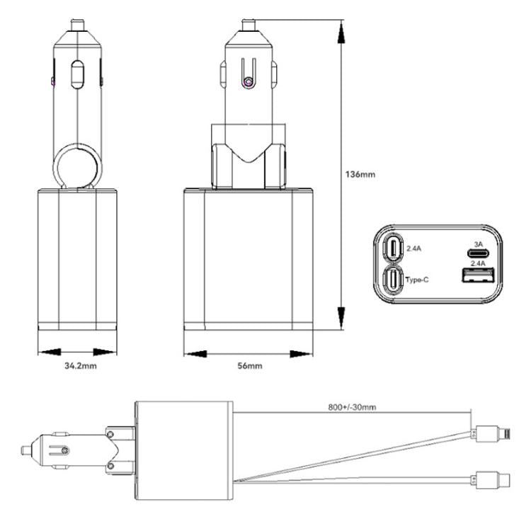 PD30W Car Charger With Retractable Cable(TYPE-C+8 Pin) - Car Charger by buy2fix | Online Shopping UK | buy2fix