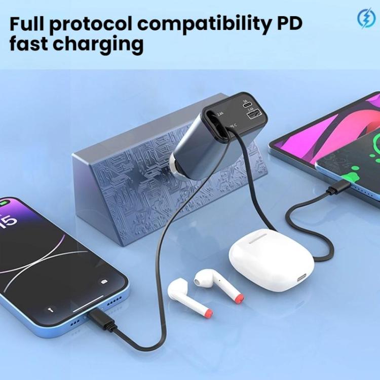 PD30W Car Charger With Retractable Cable(TYPE-C+TYPE-C) - Car Charger by buy2fix | Online Shopping UK | buy2fix