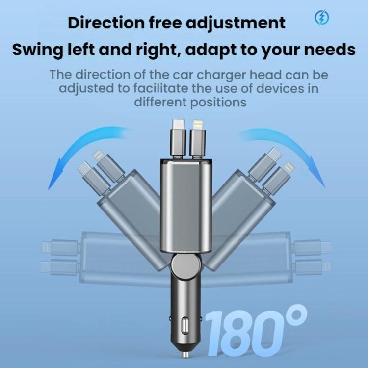 PD30W Car Charger With Retractable Cable(TYPE-C+TYPE-C) - Car Charger by buy2fix | Online Shopping UK | buy2fix